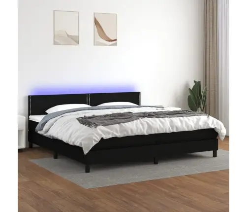 Atsperu Gulta Ar Matraci, Led, Melns Audums, 200X200 Cm Vidaxl