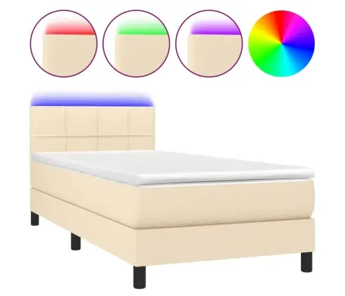 Lova Su Spyruoklėmis/Čiužiniu/Led, Kreminė, 90X190 cm Audinys