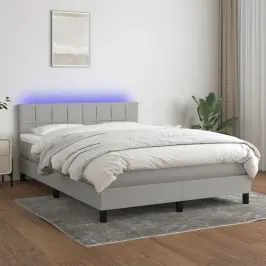 Atsperu Gulta Ar Matraci, Led, Gaiši Pelēks Audums, 140X190 Cm Vidaxl