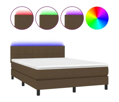 Atsperu Gulta Ar Matraci, Led, Tumši Brūns Audums, 140X190 Cm Vidaxl