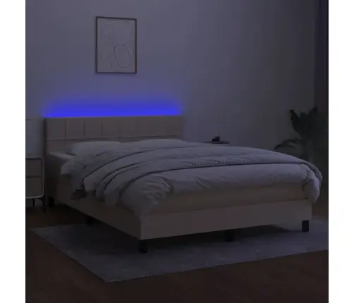 Atsperu Gulta Ar Matraci, Led, Krēmkrāsas Audums, 140X190 Cm Vidaxl