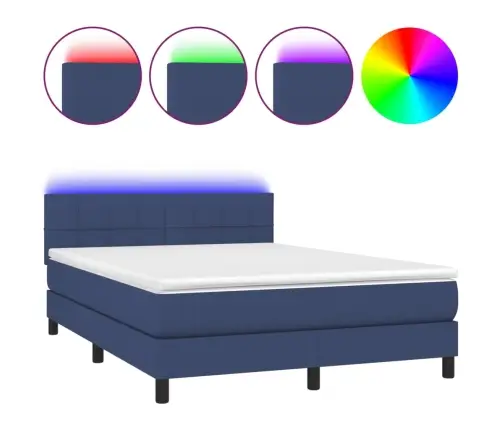 Atsperu Gulta Ar Matraci, Led, Zils Audums, 140X190 Cm Vidaxl