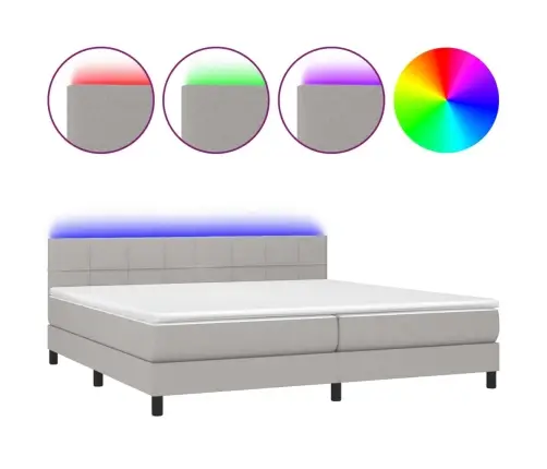 Atsperu Gulta Ar Matraci, Led, Gaiši Pelēka Audums, 200X200 Cm Vidaxl