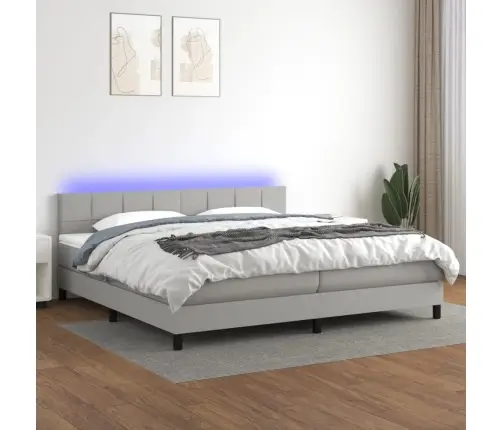 Atsperu Gulta Ar Matraci, Led, Gaiši Pelēka Audums, 200X200 Cm Vidaxl