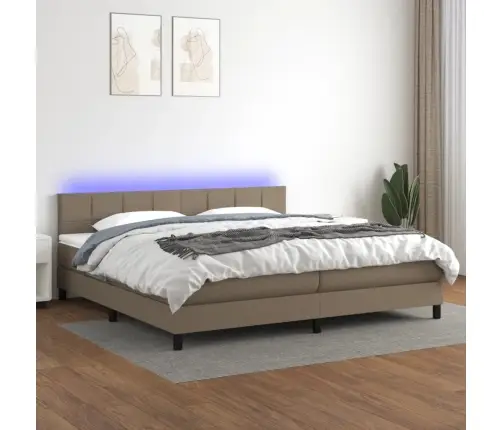 Atsperu Gulta Ar Matraci, Led, Pelēkbrūns Audums, 200X200 Cm Vidaxl