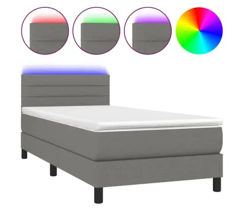 Atsperu Gulta Ar Matraci, Led, Tumši Pelēks Audums, 90X200 Cm Vidaxl