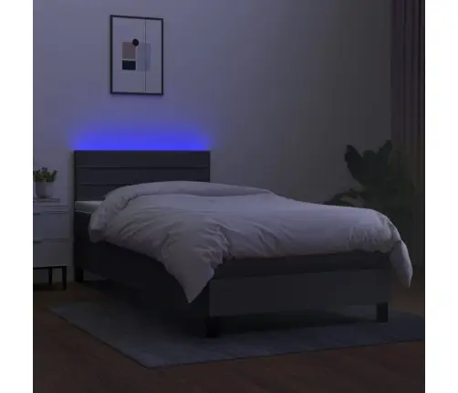 Atsperu Gulta Ar Matraci, Led, Tumši Pelēks Audums, 90X200 Cm Vidaxl
