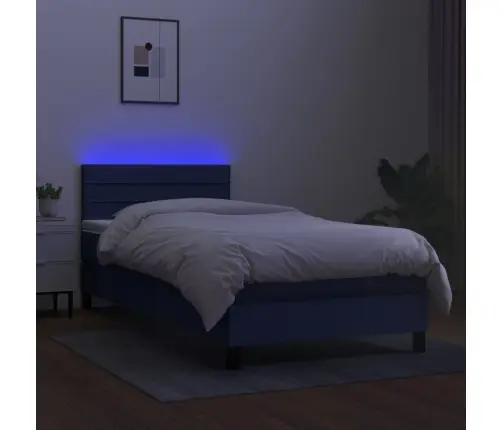 Atsperu Gulta Ar Matraci, Led, Zils Audums, 100X200 Cm Vidaxl