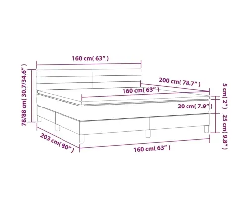 Atsperu Gulta Ar Matraci, Led, Zils Audums, 160X200 Cm Vidaxl