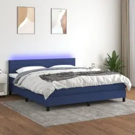 Atsperu Gulta Ar Matraci, Led, Zils Audums, 160X200 Cm Vidaxl