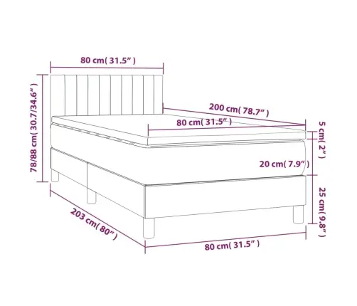 Atsperu Gulta Ar Matraci, Led, Melns Audums, 80X200 Cm Vidaxl