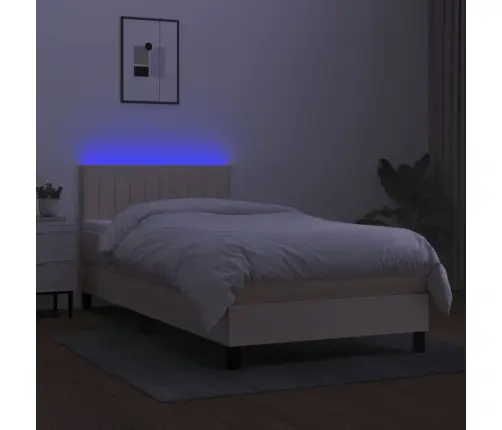 Lova Su Spyruoklėmis/Čiužiniu/Led, Kreminė, 80X200cm Audinys