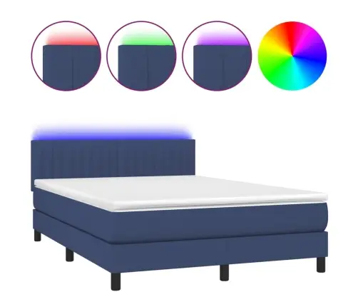 Atsperu Gulta Ar Matraci, Led, Zils Audums, 140X190 Cm Vidaxl