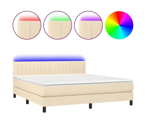 Atsperu Gulta Ar Matraci, Led, Krēmkrāsas Audums, 160X200 Cm Vidaxl