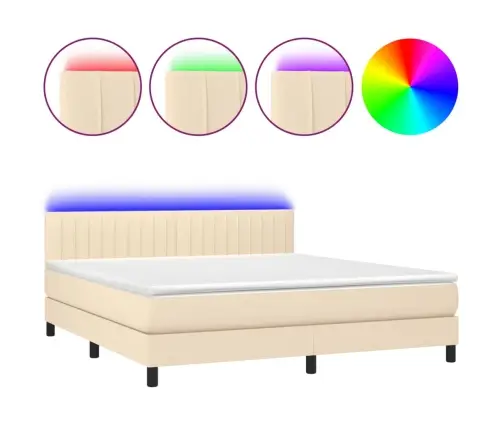 Atsperu Gulta Ar Matraci, Led, Krēmkrāsas Audums, 180X200 Cm Vidaxl