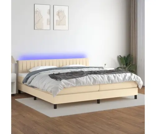 Atsperu Gulta Ar Matraci, Led, Krēmkrāsas Audums, 200X200 Cm Vidaxl