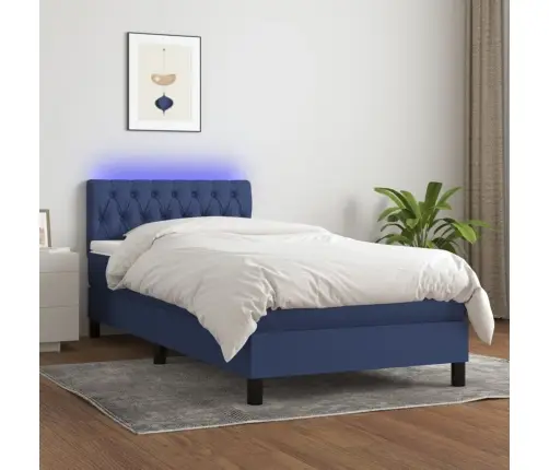 Atsperu Gulta Ar Matraci, Led, Zils Audums, 90X200 Cm Vidaxl