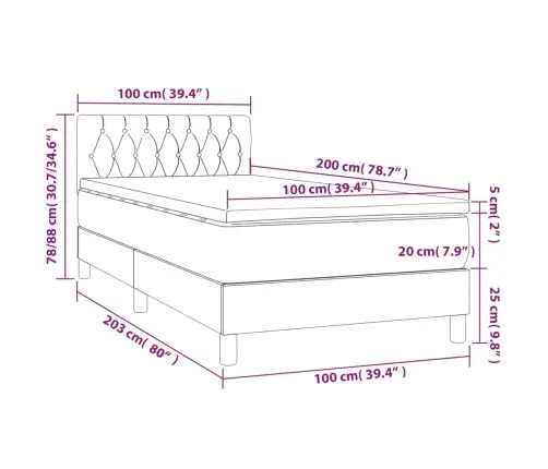 Atsperu Gulta Ar Matraci, Led, Zils Audums, 100X200 Cm Vidaxl