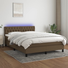 Atsperu Gulta Ar Matraci, Led, Tumši Brūns Audums, 140X190 Cm Vidaxl