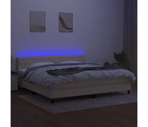 Atsperu Gulta Ar Matraci, Led, Krēmkrāsas Audums, 200X200 Cm Vidaxl