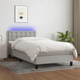 Atsperu Gulta Ar Matraci, Led, Gaiši Pelēks Audums, 90X190 Cm Vidaxl