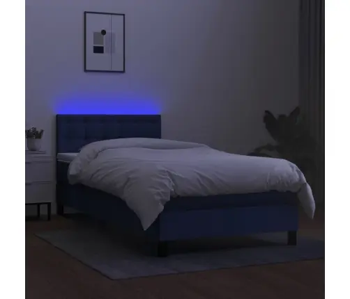 Atsperu Gulta Ar Matraci, Led, Zils Audums, 90X200 Cm Vidaxl