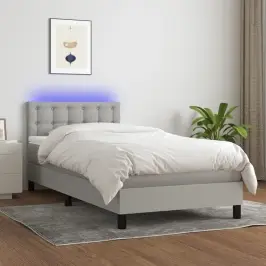 Atsperu Gulta Ar Matraci, Led, Gaiši Pelēks Audums, 100X200 Cm Vidaxl Atsperu Gulta Ar Matraci, Led, Gaiši Pelēks Audums, 100X200 Cm Vidaxl