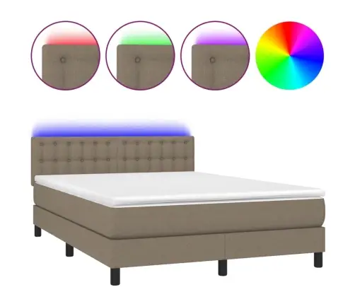 Atsperu Gulta Ar Matraci, Led, Pelēkbrūns Audums, 140X190 Cm Vidaxl