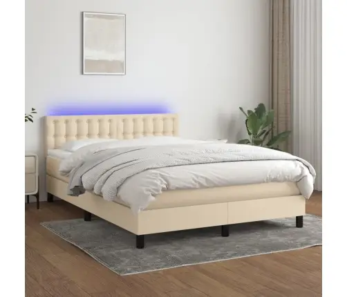 Lova Su Spyruoklėmis/Čiužiniu/Led, Kreminė, 140X190 cm Audinys Lova Su Spyruoklėmis/Čiužiniu/Led, Kreminė, 140X190 cm Audinys