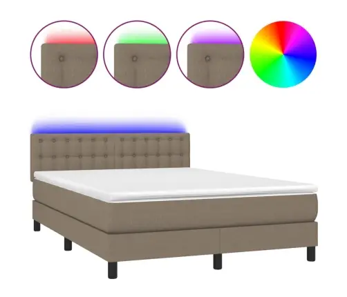 Atsperu Gulta Ar Matraci, Led, Pelēkbrūns Audums, 140X200 Cm Vidaxl