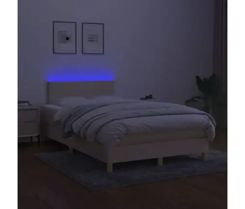 Atsperu Gulta Ar Matraci, Led, Krēmkrāsas Audums, 120X200 Cm Vidaxl