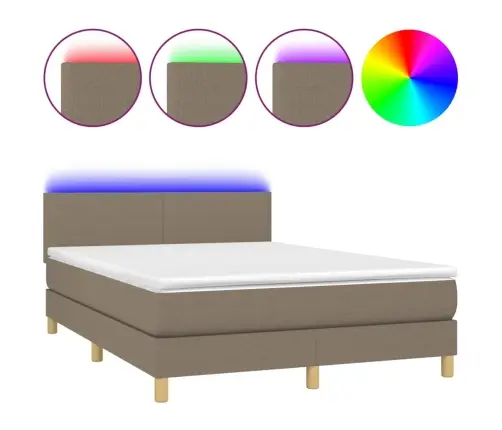 Atsperu Gulta Ar Matraci, Led, Pelēkbrūns Audums, 140X190 Cm Vidaxl