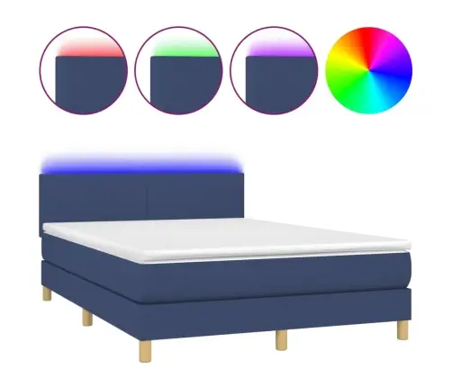 Atsperu Gulta Ar Matraci, Led, Zils Audums, 140X190 Cm Vidaxl