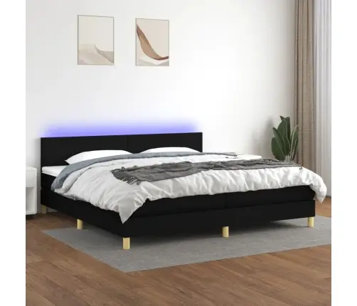 Lova Su Spyruoklėmis/Čiužiniu/Led, Juoda, 200X200 cm Audinys