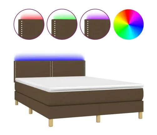 Atsperu Gulta Ar Matraci, Led, Tumši Brūns Audums, 140X190 Cm Vidaxl