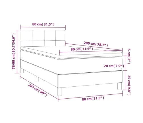 Atsperu Gulta Ar Matraci, Led, Tumši Pelēks Audums, 80X200 Cm Vidaxl