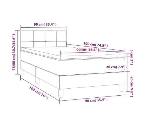 Atsperu Gulta Ar Matraci, Led, Melns Audums, 90X190 Cm Vidaxl