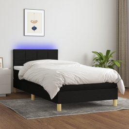 Atsperu Gulta Ar Matraci, Led, Melns Audums, 90X200 Cm Vidaxl