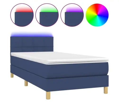 Atsperu Gulta Ar Matraci, Led, Zils Audums, 100X200 Cm Vidaxl