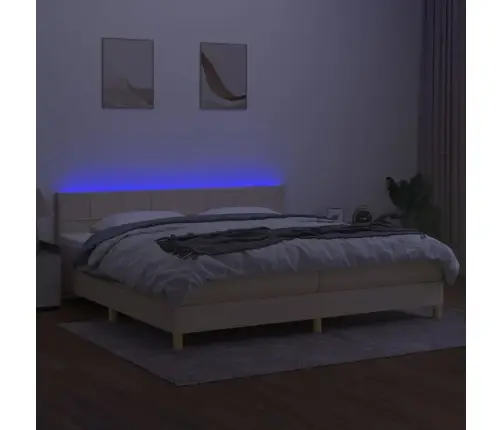 Atsperu Gulta Ar Matraci, Led, Krēmkrāsas Audums, 200X200 Cm Vidaxl