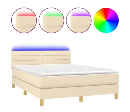 Atsperu Gulta Ar Matraci, Led, Krēmkrāsas Audums, 140X200 Cm Vidaxl