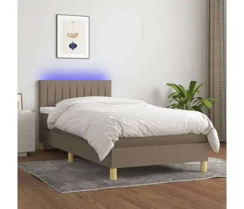 Atsperu Gulta Ar Matraci, Led, Pelēkbrūns Audums, 90X200 Cm Vidaxl