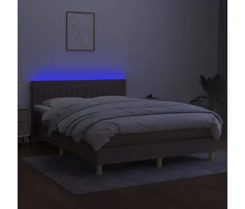 Atsperu Gulta Ar Matraci, Led, Pelēkbrūns Audums, 140X190 Cm Vidaxl