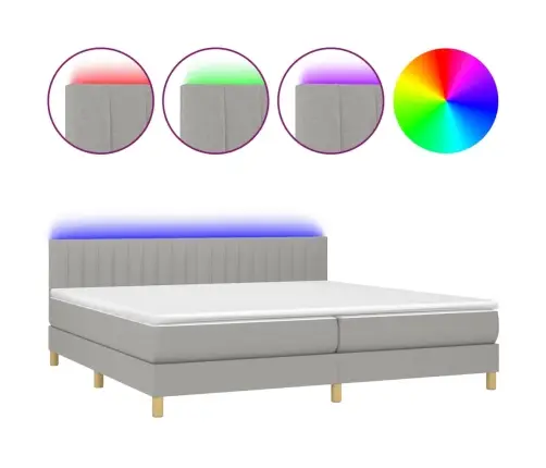 Atsperu Gulta Ar Matraci, Led, Gaiši Pelēka Audums, 200X200 Cm Vidaxl