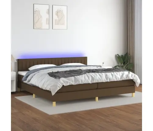 Lova Su Spyruoklėmis/Čiužiniu/Led, Ruda, 200X200 cm Audinys