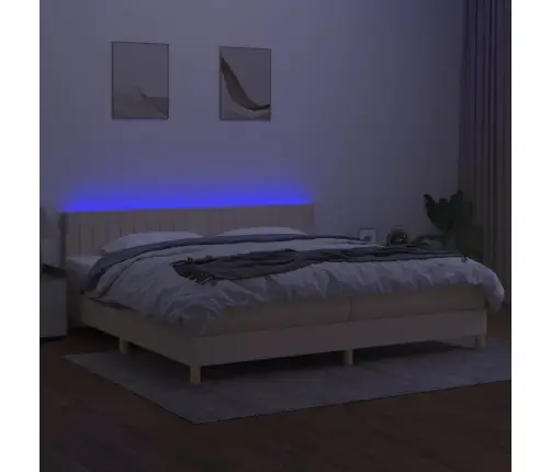 Atsperu Gulta Ar Matraci, Led, Krēmkrāsas Audums, 200X200 Cm Vidaxl