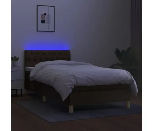 Atsperu Gulta Ar Matraci, Led, Tumši Brūns Audums, 90X190 Cm Vidaxl