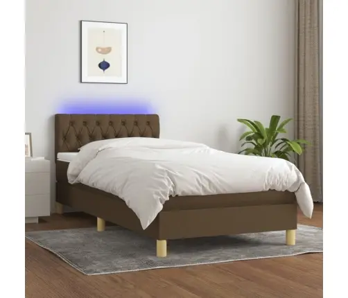 Atsperu Gulta Ar Matraci, Led, Tumši Brūns Audums, 90X190 Cm Vidaxl