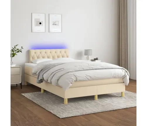 Lova Su Spyruoklėmis/Čiužiniu/Led, Kreminė, 120X200cm Audinys