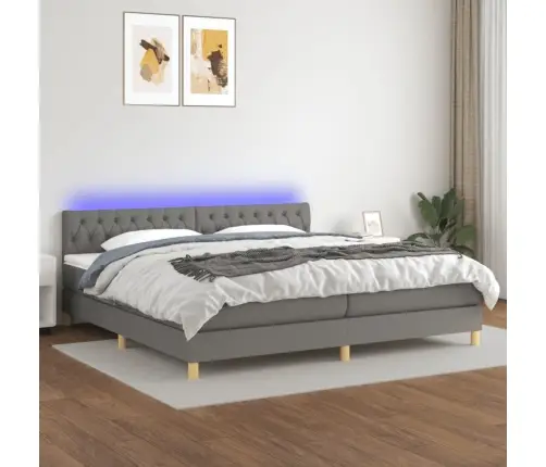 Atsperu Gulta Ar Matraci, Led, Tumši Pelēks Audums, 200X200 Cm Vidaxl